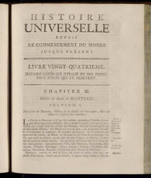 Section I. Déscription de Mantoue, Histoire de la famille des Gonzagues, Ducs de Mantoue, jsuqu´à leur extinction.