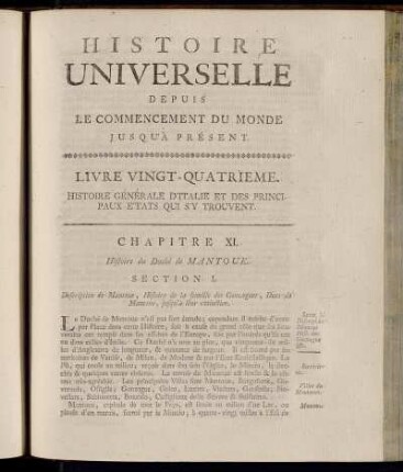 Section I. Déscription de Mantoue, Histoire de la famille des Gonzagues, Ducs de Mantoue, jsuqu´à leur extinction.