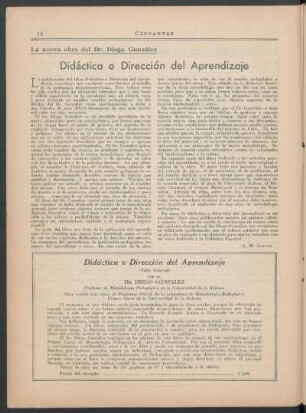 La nueva obra del Dr. Diego González : Didáctica o Dirección del Aprendizaje