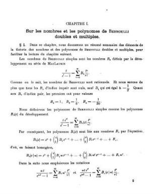 CHAPITRE I. - Sur les nombres et les polynomes de BERNOULLI doubles et multiples.
