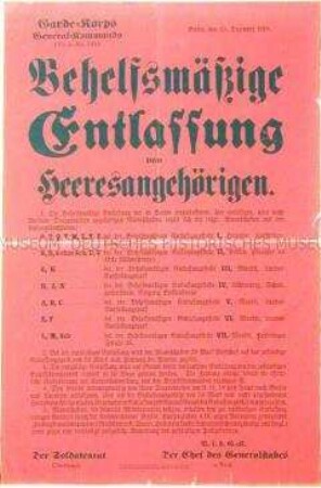 Maueranschlag zur Bekanntgabe der Demobilisierung von Heeresteilen