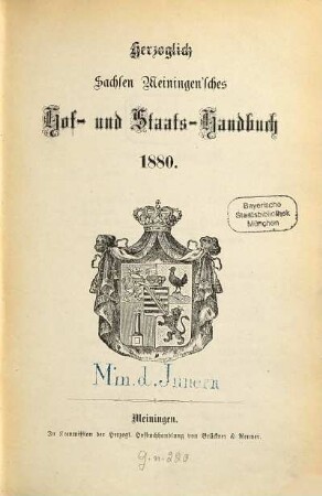 Herzoglich-Sachsen-Meiningen'sches Hof- und Staats-Handbuch. 1880