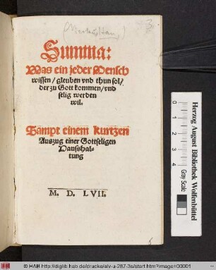 Summa: Was ein jeder Mensch wissen, gleuben und thun sol, der zu Gott kommen, und selig werden wil