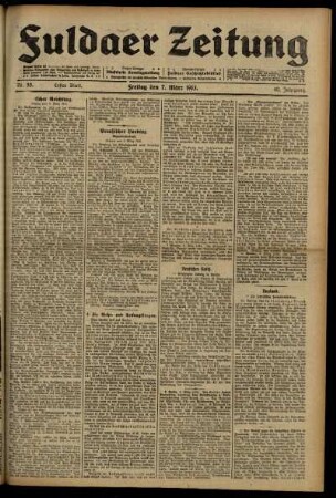 Erste Ausgabe vom Freitag, den 07. März 1913.