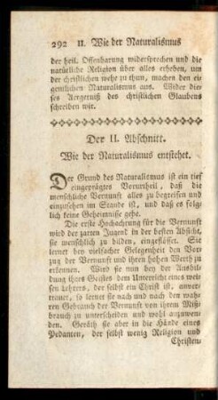 Der II. Abschnitt. Wie der Naturalismus entstehet
