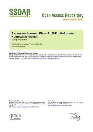 Rezension: Hansen, Klaus P. (2011): Kultur und Kulturwissenschaft