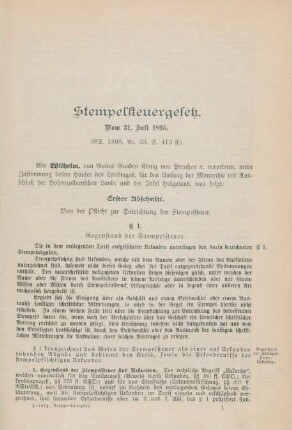 Stempelsteuergesetz. Vom 31. Juli 1895.