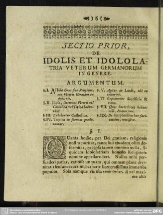 Sectio Prior, De Idolis Et Idololatria Veterum Germanorum In Genere