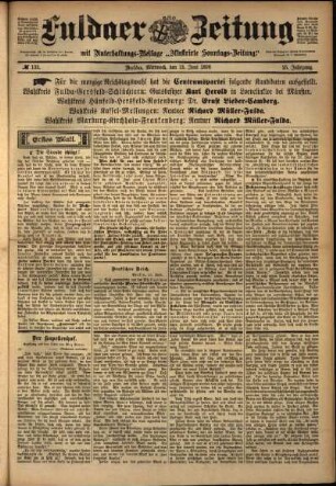 Erste Ausgabe vom Mittwoch, den 15. Juni 1898.