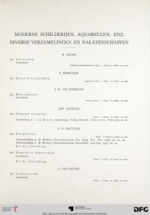 Moderne schilderijen, aquarellen, enz. diverse verzamelingen en nalatenschappen (Nr. 151-190)