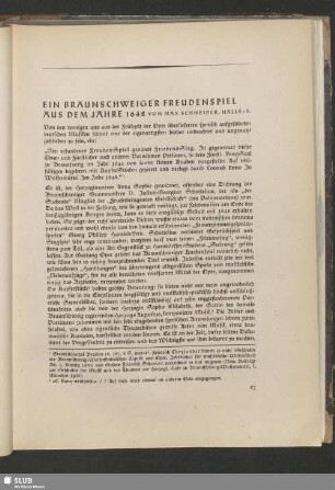 Ein Braunschweiger Freudenspiel Aus Dem Jahre 1648