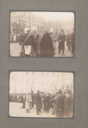 oben: Großherzog Friedrich I. von Baden und Großherzogin Luise bei der Begrüßung von Honoratioren in Heidelberg (?) unten: Großherzog Friedrich I. von Baden und Großherzogin Luise bei der Begrüßung von Honoratioren in Heidelberg (?)