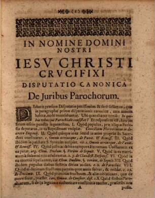Disputatio Canonica De Jvribvs Parochorvm