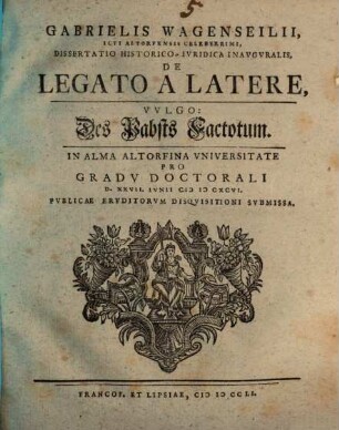 Disp. inaug. de legato a latere