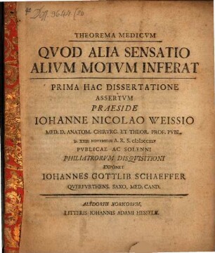 Theorema Medicvm, Qvod Alia Sensatio Alium Motvm Inferat, 1