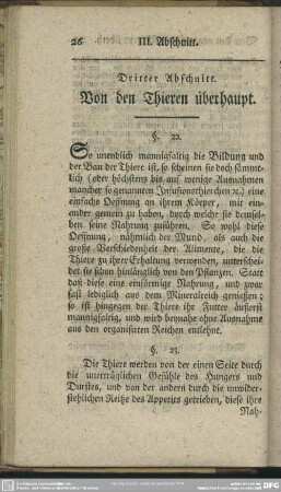 Dritter Abschnitt. Von den Thieren überhaupt