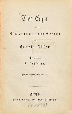 Peer Gynt : ein dramatisches Gedicht