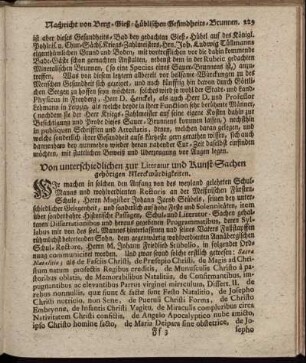 [8.] Von unterschiedlichen zur Literatur und Kunst-Sachen gehörigen Merckwürdigkeiten