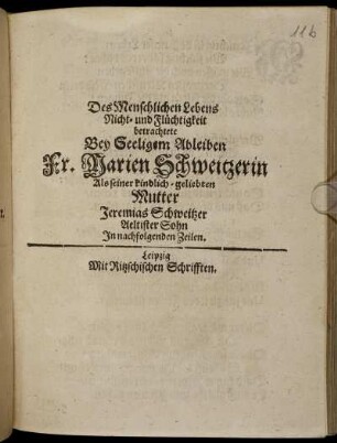 Des Menschlichen Lebens Nicht- und Flüchtigkeit