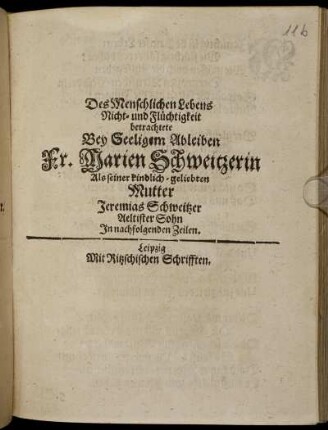 Des Menschlichen Lebens Nicht- und Flüchtigkeit