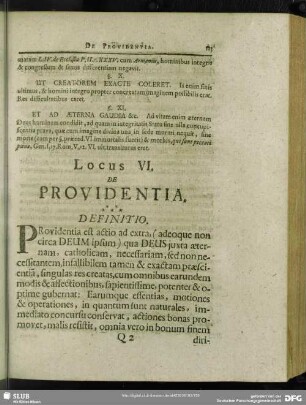 Locus VI. De Providentia