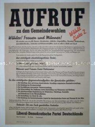Maueranschlag mit einem Aufruf der LDPD zu den Gemeindewahlen 1946