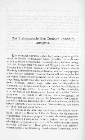 Das Lebensende des Doktor Joachim Jungius.