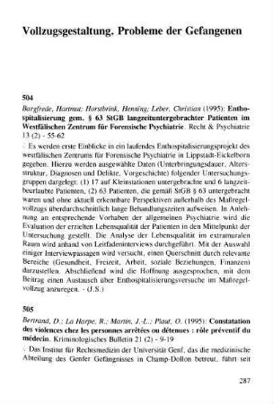 287-301, Vollzugsgestaltung. Probleme der Gefangenen