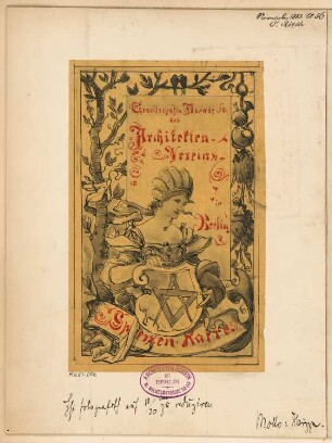 Speisekarte für die Gesellschaftsabende des Architekten-Vereins zu Berlin Monatskonkurrenz November 1883: Ansicht