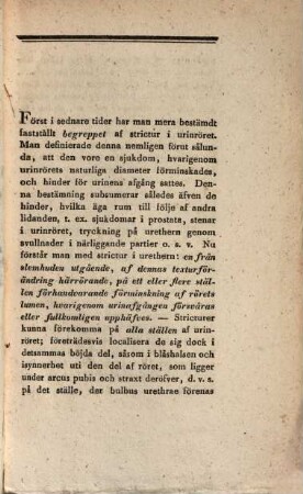 Acad. afhandling om strictur i Urinröret