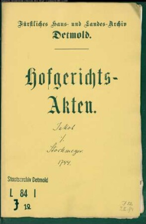 Jakob, Moses in Detmold gegen Stockmeier in Berlebeck - Schuldforderung