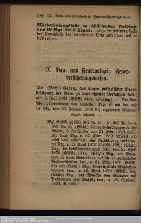 IX. Bau- und Feuerpolizei; Feuerversicherungswesen