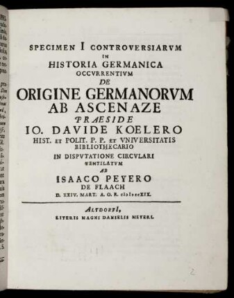 1: De Origine Germanorvm Ab Ascenaze