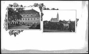 Staucha. Geschäftshaus und Kirche