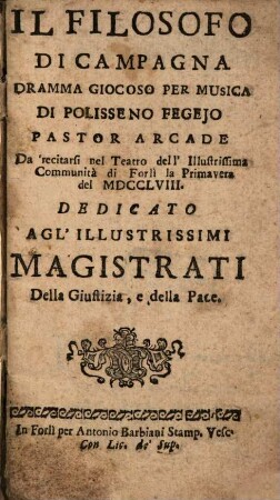 Il filosofo di campagna : Dramma giocoso per musica