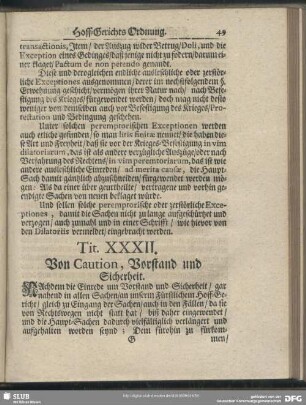 Tit. XXXII. Von Caution, Vorstand und Sicherheit