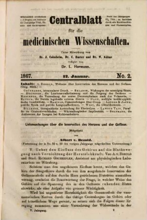 Centralblatt für die medicinischen Wissenschaften. 5, 5. 1867