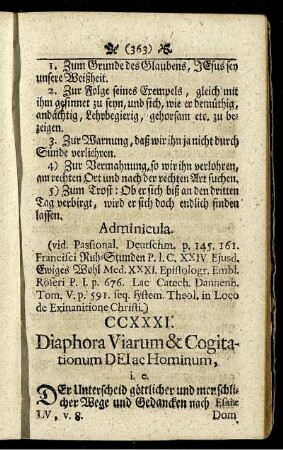 CCXXXI. Diaphora Viarum & Cogitationum Del ac Hominum. - CCL. Meletema & Melitoma Columbarum mysticarum.