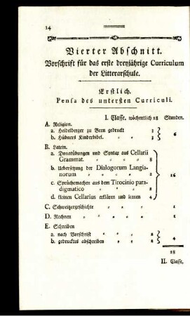Vierter Abschnitt. Vorschrift für das erste dreyjärige Curriculum der Litterarschule.