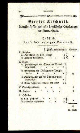 Vierter Abschnitt. Vorschrift für das erste dreyjärige Curriculum der Litterarschule.