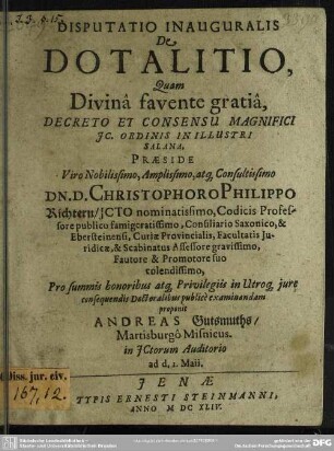 Disputatio inauguralis de dotalitio