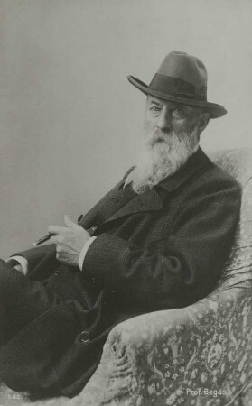 Porträt Reinhold Begas : Porträt Reinhold Begas (1831-1911; Bildhauer). Fotografie (Weltpostkarte mit Prägestempel "1902")