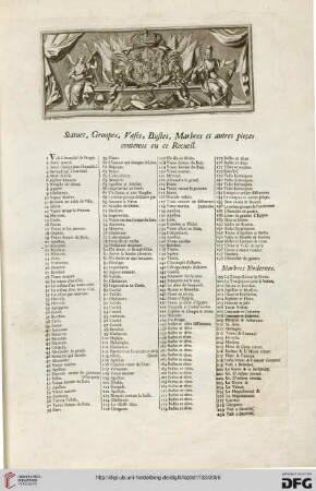 Statues, Groupes, Vases, Bustes, Marbres et autres pieçes contenus en ce Recueil