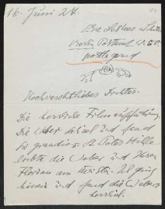Brief von Else Lasker-Schüler an Gerhart Hauptmann