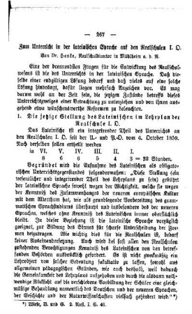 Zum Unterricht in der lateinischen Sprache auf der Realschule I. O.