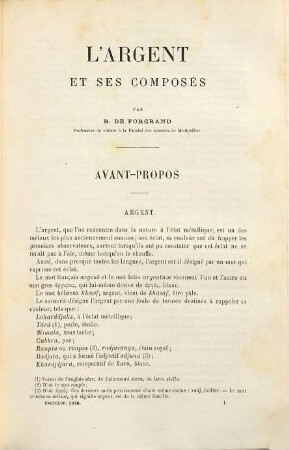 L'Argent et ses composés. 1