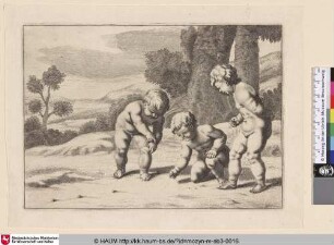 [Kinderspiele: Vier Kinder spielen mit Steinen]