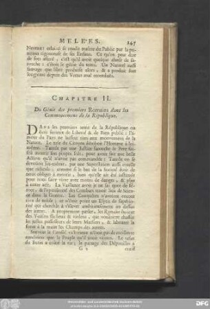 Chapitre II. Du Génie des premiers Romains dans les Commencemens de la République.