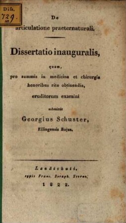 De articulatione praeternaturali : dissertatio inauguralis