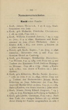 Namensverzeichnis der Koch'schen Familie